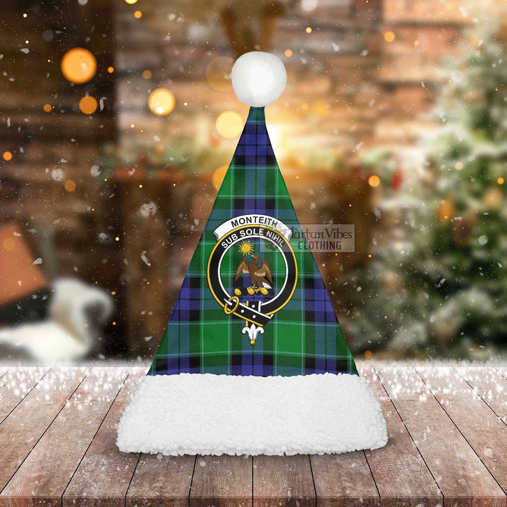 Monteith Tartan Christmas Santa Hats with Family Crest - Tartan Vibes Clothing