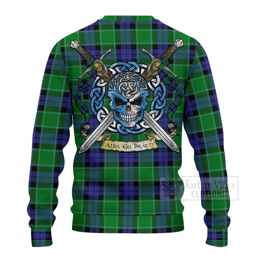 Monteith Tartan Ugly Sweater with Family Crest Celtic Skull Style - Tartan Vibes Clothing