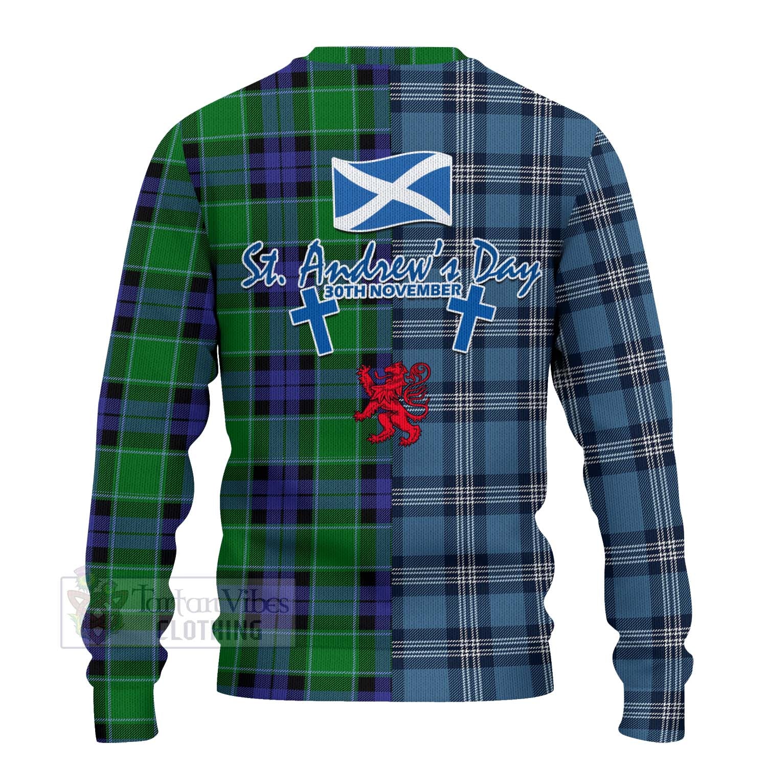 Monteith Tartan Knitted Sweater Happy St. Andrew's Day Half Tartan Style - Tartan Vibes Clothing