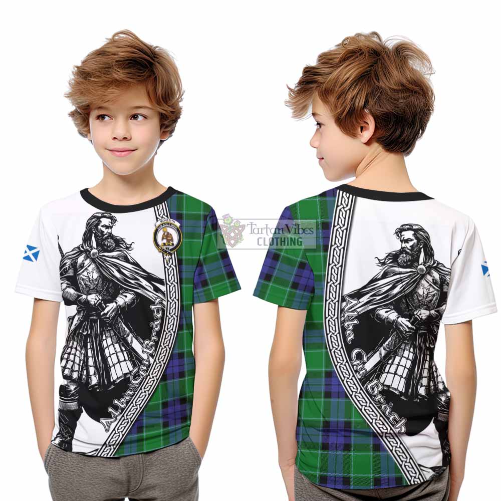 Monteith Tartan Clan Crest Kid T-Shirt with Highlander Warrior Celtic Style - Tartan Vibes Clothing