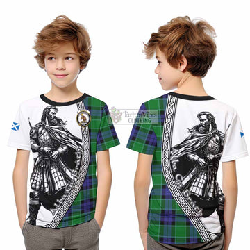 Monteith Tartan Clan Crest Kid T-Shirt with Highlander Warrior Celtic Style - Tartan Vibes Clothing