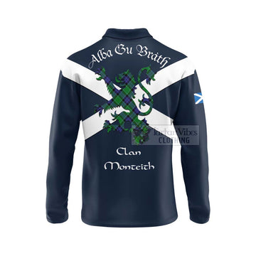 Monteith Tartan Lion Rampant Long Sleeve Polo Shirt Proudly Display Your Heritage with Alba Gu Brath and Clan Name - Tartan Vibes Clothing