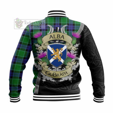 Monteith Tartan Family Crest Baseball Jacket Lion Rampant Royal Thistle Shield Celtic Inspired - Tartan Vibes Clothing