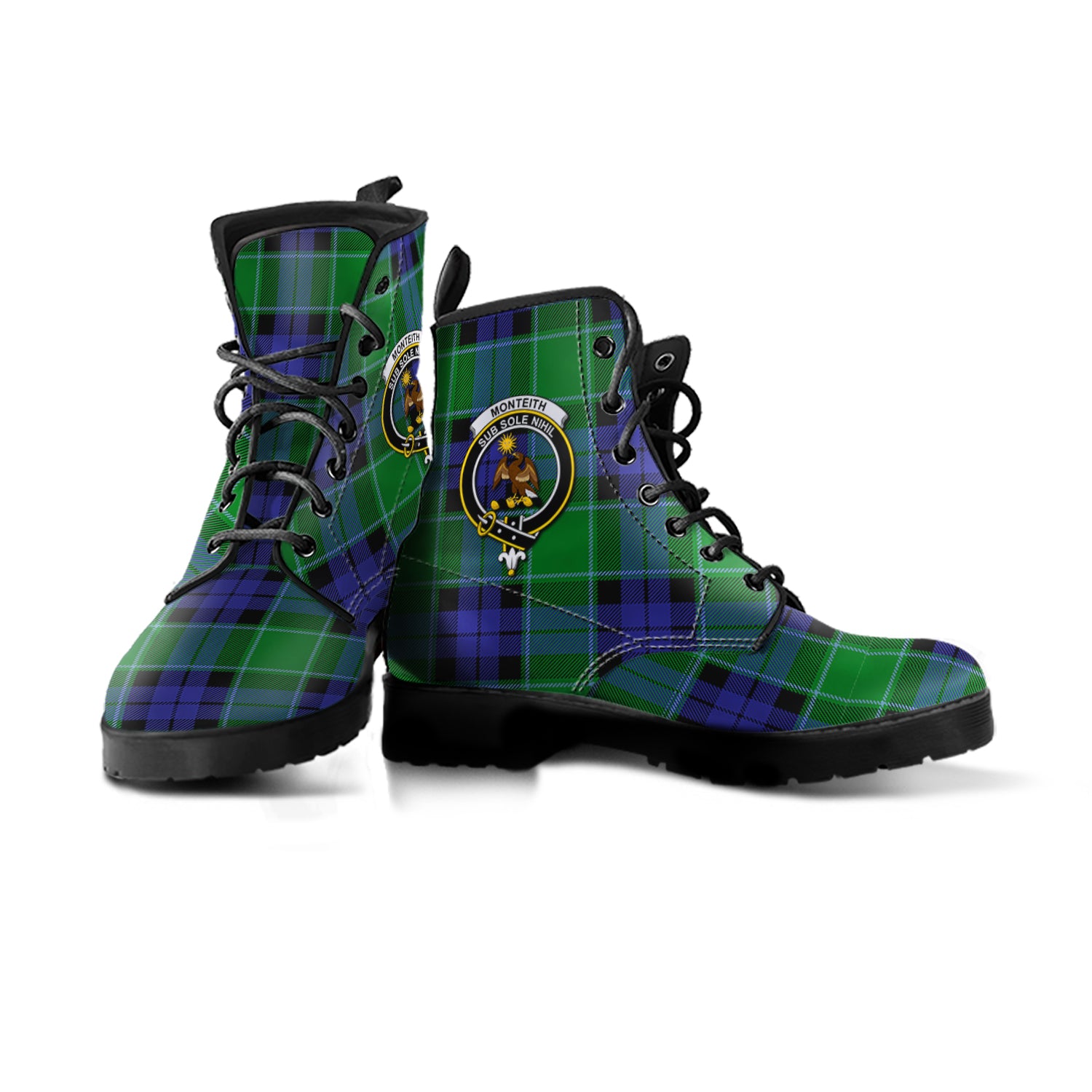 Monteith Tartan Leather Boots with Family Crest - Tartan Vibes Clothing
