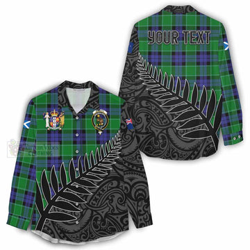 Tartan Vibes Clothing Monteith Crest Tartan Women's Casual Shirt with New Zealand Silver Fern Half Style