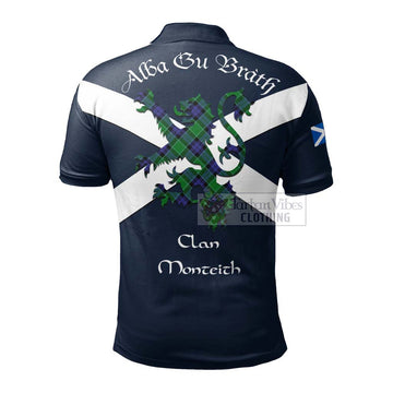 Monteith Tartan Lion Rampant Polo Shirt Proudly Display Your Heritage with Alba Gu Brath and Clan Name - Tartan Vibes Clothing