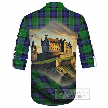 Monteith Tartan Family Crest Ghillie Kilt Shirt with Scottish Ancient Castle Style - Tartan Vibes Clothing