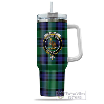 Monteith Tartan Tumbler with Handle with Family Crest - Tartan Vibes Clothing