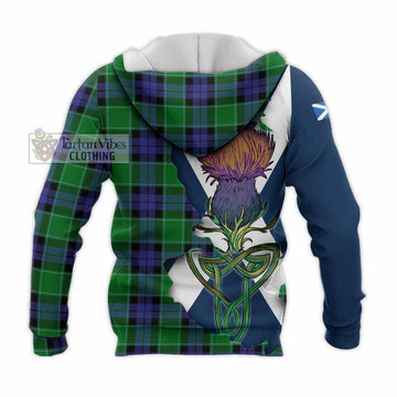 Tartan Vibes Clothing Monteith Tartan Family Crest Knitted Hoodie Scottish Thistle Celtic Inspired