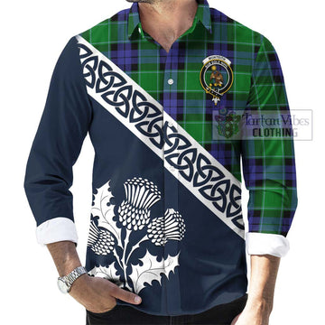 Monteith Tartan Long Sleeve Button Shirt Featuring Thistle and Scotland Map Men's Shirt - Tartan Vibes Clothing