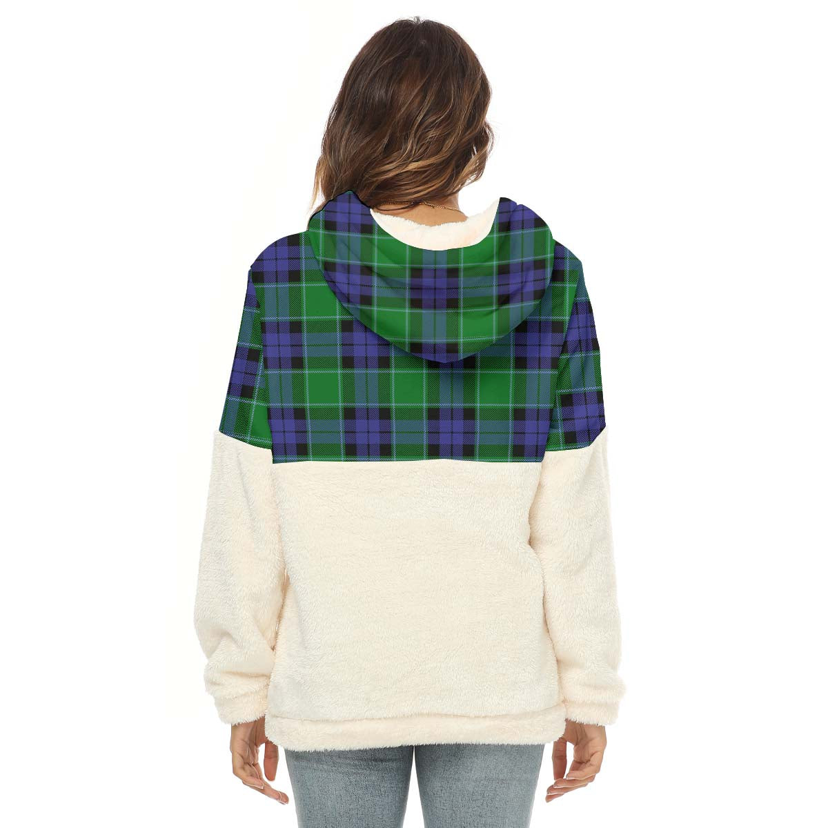 Monteith Tartan Half Style Women's Borg Fleece Hoodie with Half Zip - Tartan Vibes Clothing