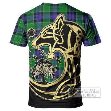 Monteith Tartan T-Shirt with Family Crest Celtic Wolf Style - Tartan Vibes Clothing