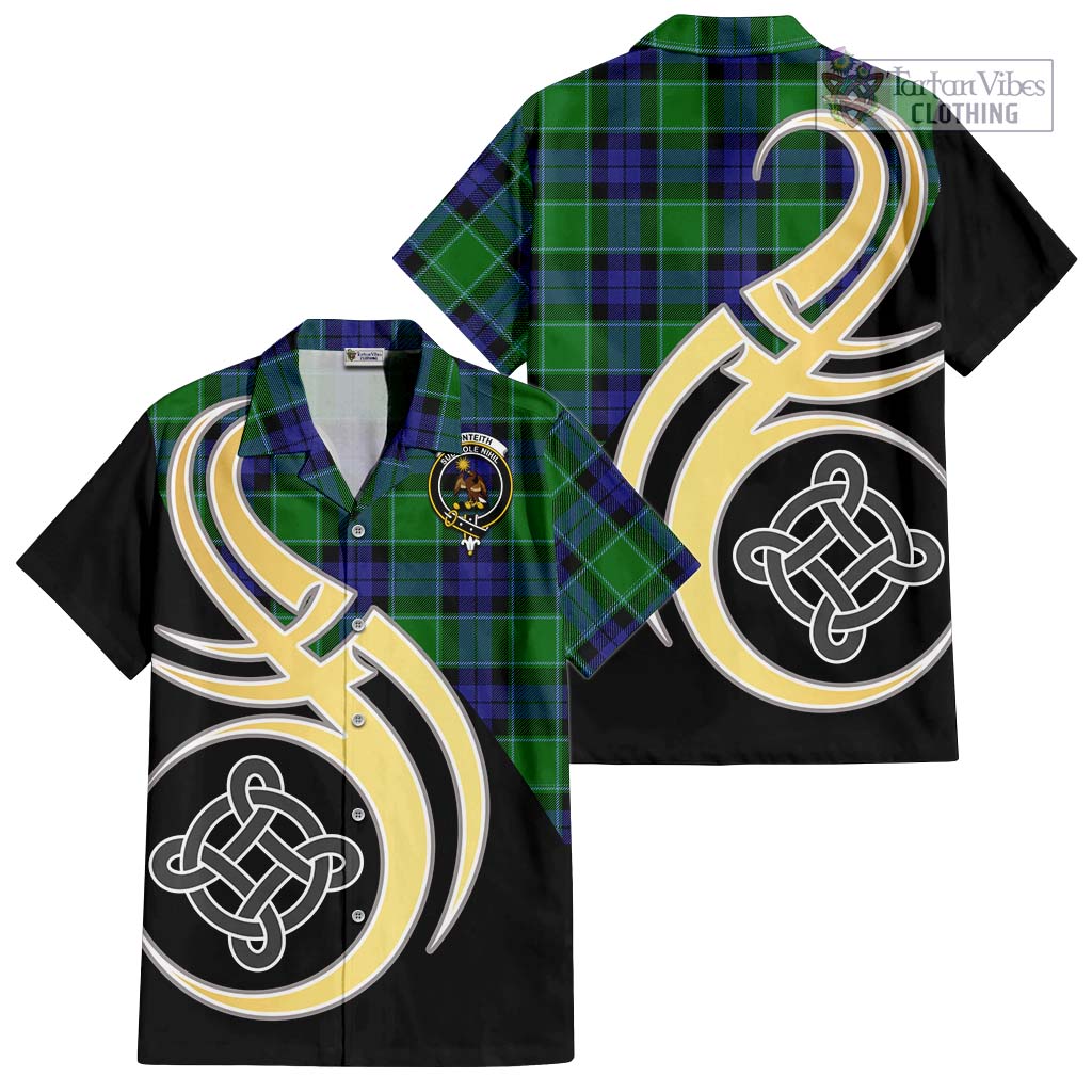Monteith Tartan Hawaiian Shirt with Family Crest and Celtic Symbol Style - Tartan Vibes Clothing
