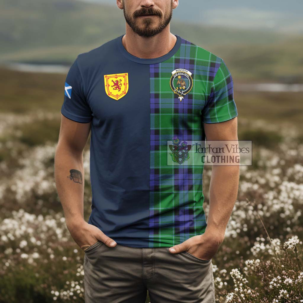 Monteith Tartan T-Shirt Alba with Scottish Lion Royal Arm Half Style - Tartan Vibes Clothing