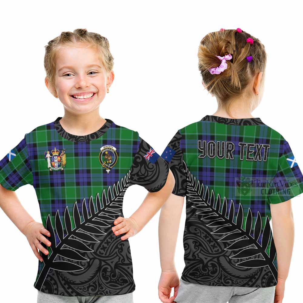 Monteith Crest Tartan Kid T-Shirt with New Zealand Silver Fern Half Style - Tartan Vibes Clothing