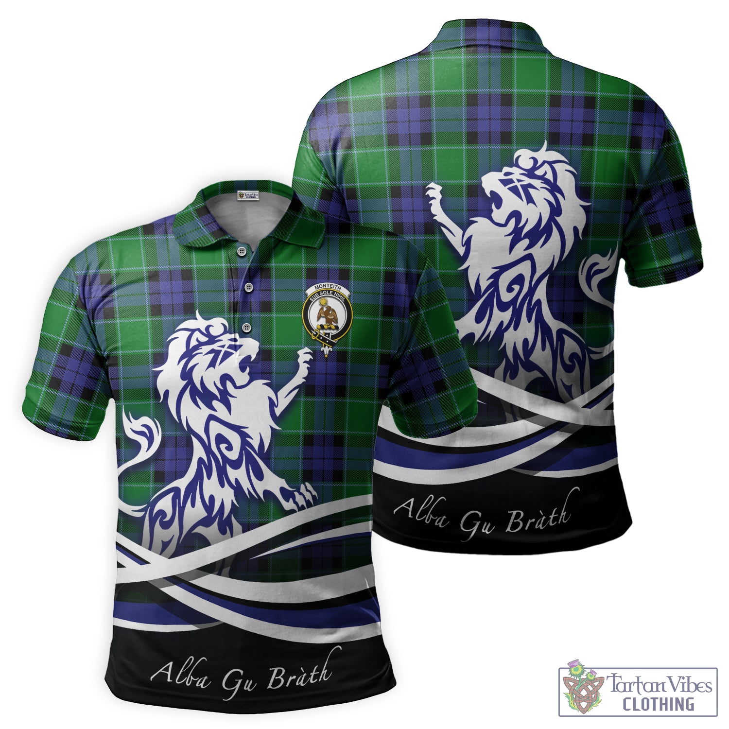 Monteith Tartan Polo Shirt with Alba Gu Brath Regal Lion Emblem - Tartan Vibes Clothing