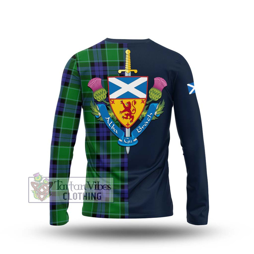 Monteith Tartan Long Sleeve T-Shirt Alba with Scottish Lion Royal Arm Half Style - Tartan Vibes Clothing