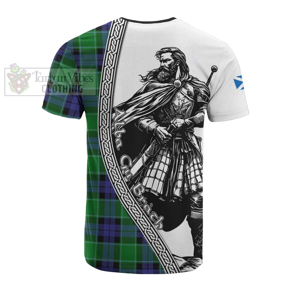 Monteith Tartan Clan Crest Cotton T-shirt with Highlander Warrior Celtic Style - Tartan Vibes Clothing
