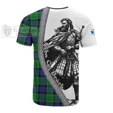 Monteith Tartan Clan Crest Cotton T-shirt with Highlander Warrior Celtic Style - Tartan Vibes Clothing