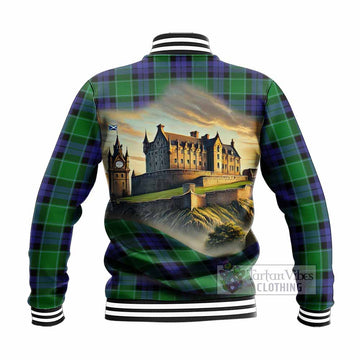 Monteith Tartan Family Crest Baseball Jacket with Scottish Ancient Castle Style - Tartan Vibes Clothing