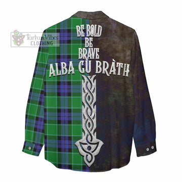 Monteith Tartan Family Crest Women's Casual Shirt Alba Gu Brath Be Brave Lion Ancient Style - Tartan Vibes Clothing