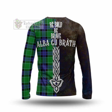 Monteith Tartan Family Crest Long Sleeve T-Shirt Alba Gu Brath Be Brave Lion Ancient Style