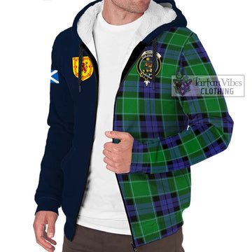 Monteith Tartan Sherpa Hoodie Alba with Scottish Lion Royal Arm Half Style - Tartan Vibes Clothing