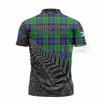 Tartan Vibes Clothing Monteith Crest Tartan Zipper Polo Shirt with New Zealand Silver Fern Half Style