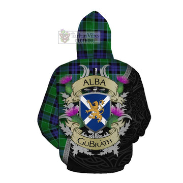 Monteith Tartan Family Crest Cotton Hoodie Lion Rampant Royal Thistle Shield Celtic Inspired Pullover Hoodie - Tartan Vibes Clothing