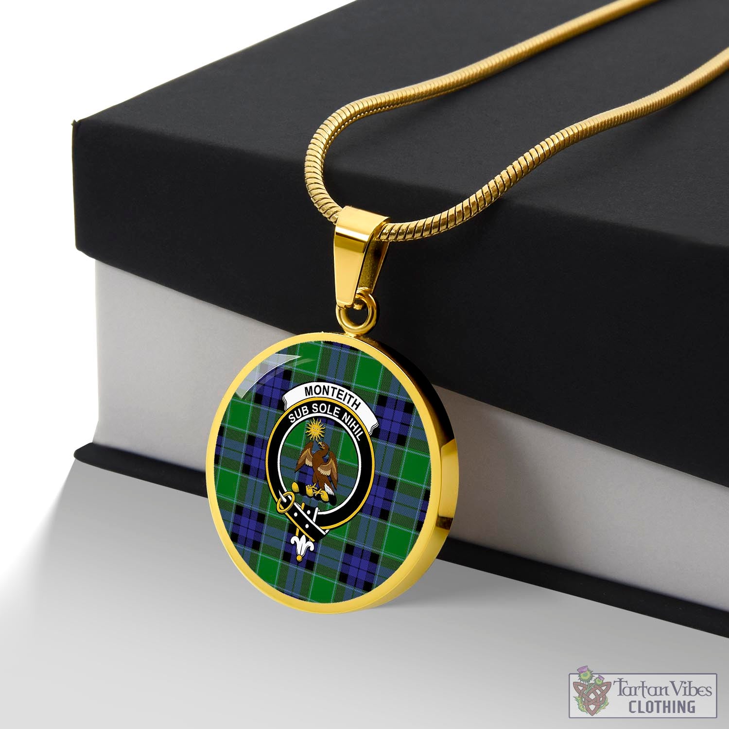 Monteith Tartan Circle Necklace with Family Crest Luxury Necklace (Gold) No - Tartan Vibes Clothing