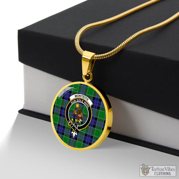 Monteith Tartan Circle Necklace with Family Crest Luxury Necklace (Gold) No - Tartan Vibes Clothing