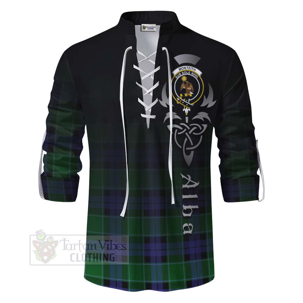 Monteith Tartan Ghillie Kilt Shirt Featuring Alba Gu Brath Family Crest Celtic Inspired - Tartan Vibes Clothing