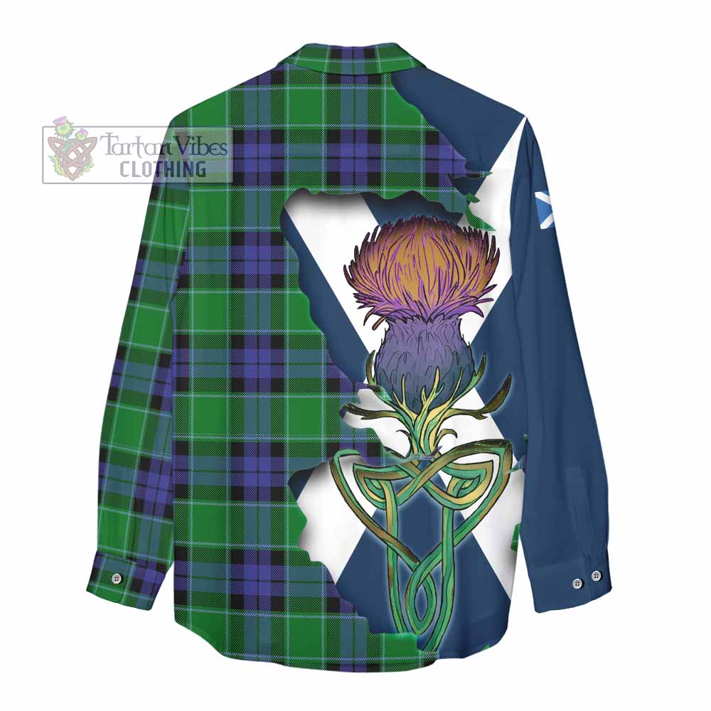 Tartan Vibes Clothing Monteith Tartan Family Crest Women's Casual Shirt Scottish Thistle Celtic Inspired