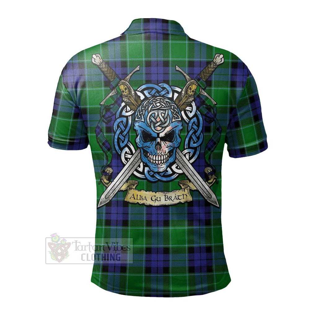 Monteith Tartan Polo Shirt with Family Crest Celtic Skull Style - Tartan Vibes Clothing