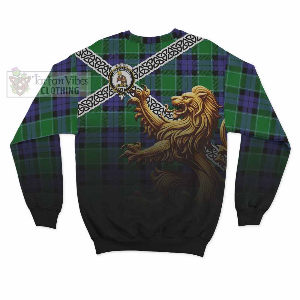 Monteith Crest Tartan Sweatshirt with Golden Lion Emblem Celtic Style - Tartan Vibes Clothing