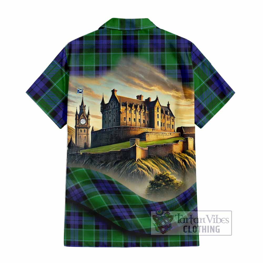 Monteith Tartan Family Crest Hawaiian Shirt with Scottish Ancient Castle Style - Tartan Vibes Clothing