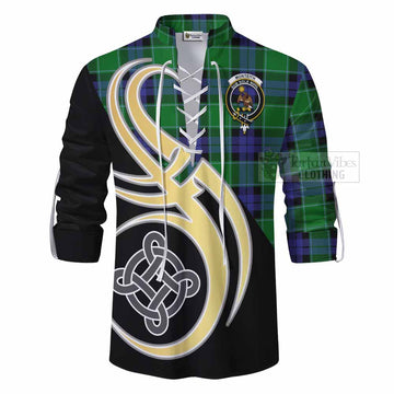 Monteith Tartan Ghillie Kilt Shirt with Family Crest and Celtic Symbol Style - Tartan Vibes Clothing