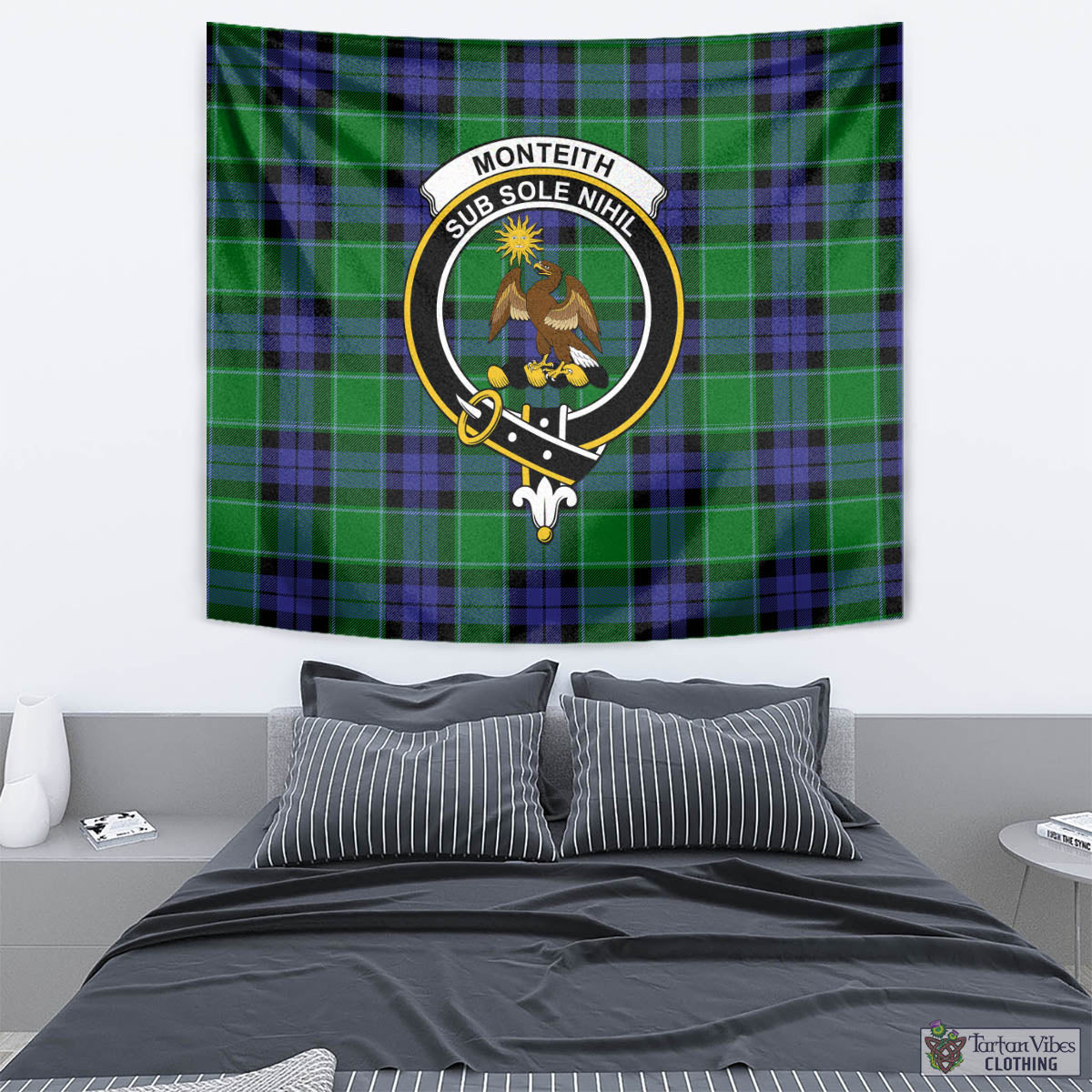 Monteith Tartan Tapestry Wall Hanging and Home Decor for Room with Family Crest - Tartan Vibes Clothing