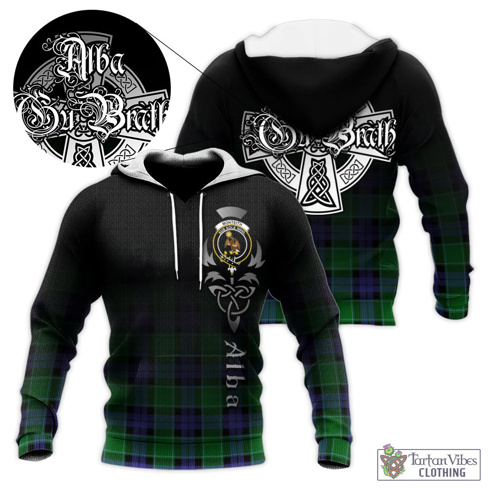 Monteith Tartan Knitted Hoodie Featuring Alba Gu Brath Family Crest Celtic Inspired - Tartan Vibes Clothing