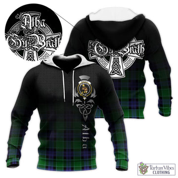 Monteith Tartan Knitted Hoodie Featuring Alba Gu Brath Family Crest Celtic Inspired