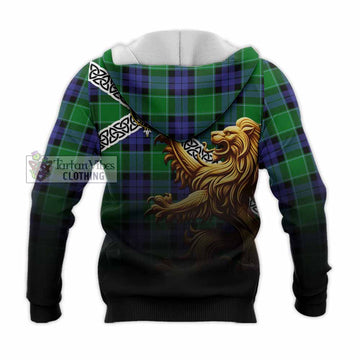 Tartan Vibes Clothing Monteith Crest Tartan Knitted Hoodie with Golden Lion Emblem Celtic Style