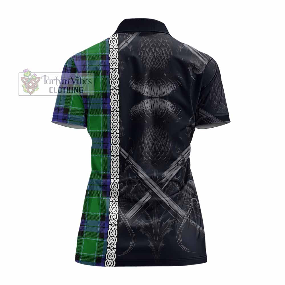 Monteith Tartan Women's Polo Shirt with Family Crest Cross Sword Thistle Celtic Vibes - Tartan Vibes Clothing