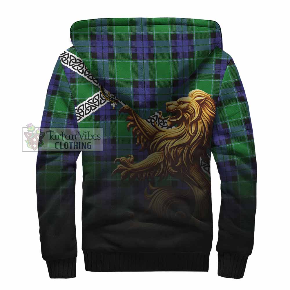 Monteith Crest Tartan Sherpa Hoodie with Golden Lion Emblem Celtic Style - Tartan Vibes Clothing