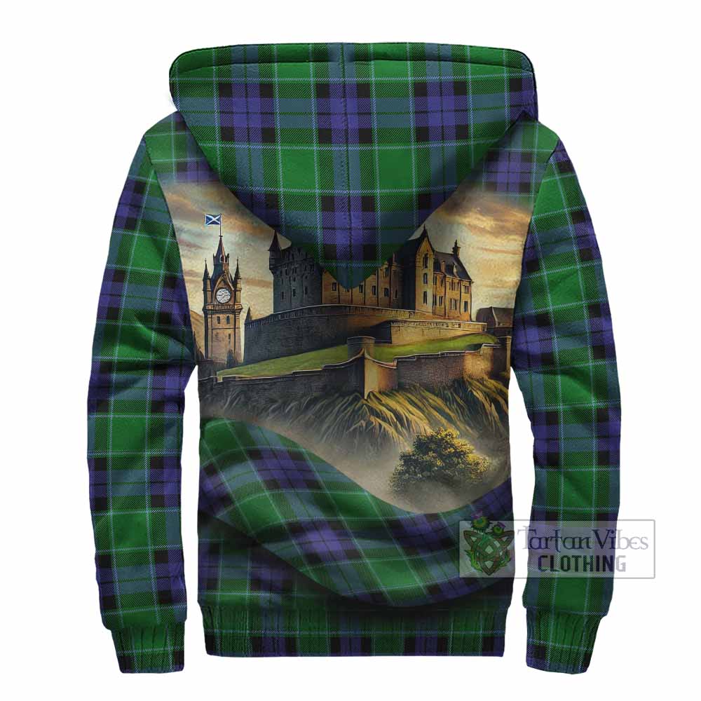 Monteith Tartan Family Crest Sherpa Hoodie with Scottish Ancient Castle Style - Tartan Vibes Clothing