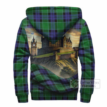 Monteith Tartan Family Crest Sherpa Hoodie with Scottish Ancient Castle Style - Tartan Vibes Clothing