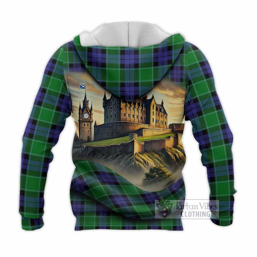 Monteith Tartan Family Crest Knitted Hoodie with Scottish Ancient Castle Style - Tartan Vibes Clothing