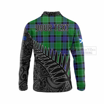 Tartan Vibes Clothing Monteith Crest Tartan Long Sleeve Polo Shirt with New Zealand Silver Fern Half Style