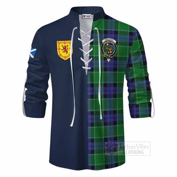 Monteith Tartan Ghillie Kilt Shirt Alba with Scottish Lion Royal Arm Half Style - Tartan Vibes Clothing