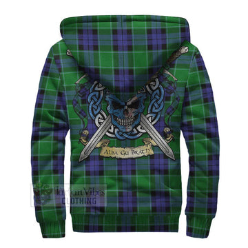Monteith Tartan Sherpa Hoodie with Family Crest Celtic Skull Style - Tartan Vibes Clothing