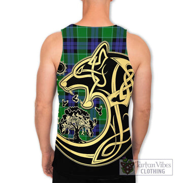 Monteith Tartan Men's Tank Top with Family Crest Celtic Wolf Style - Tartan Vibes Clothing